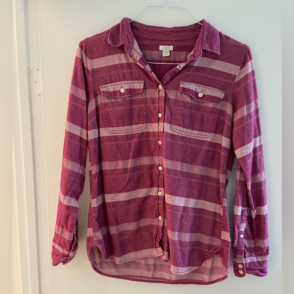J. Crew Factory Berry Pink Long Striped Sleeve Button Up Size Medium